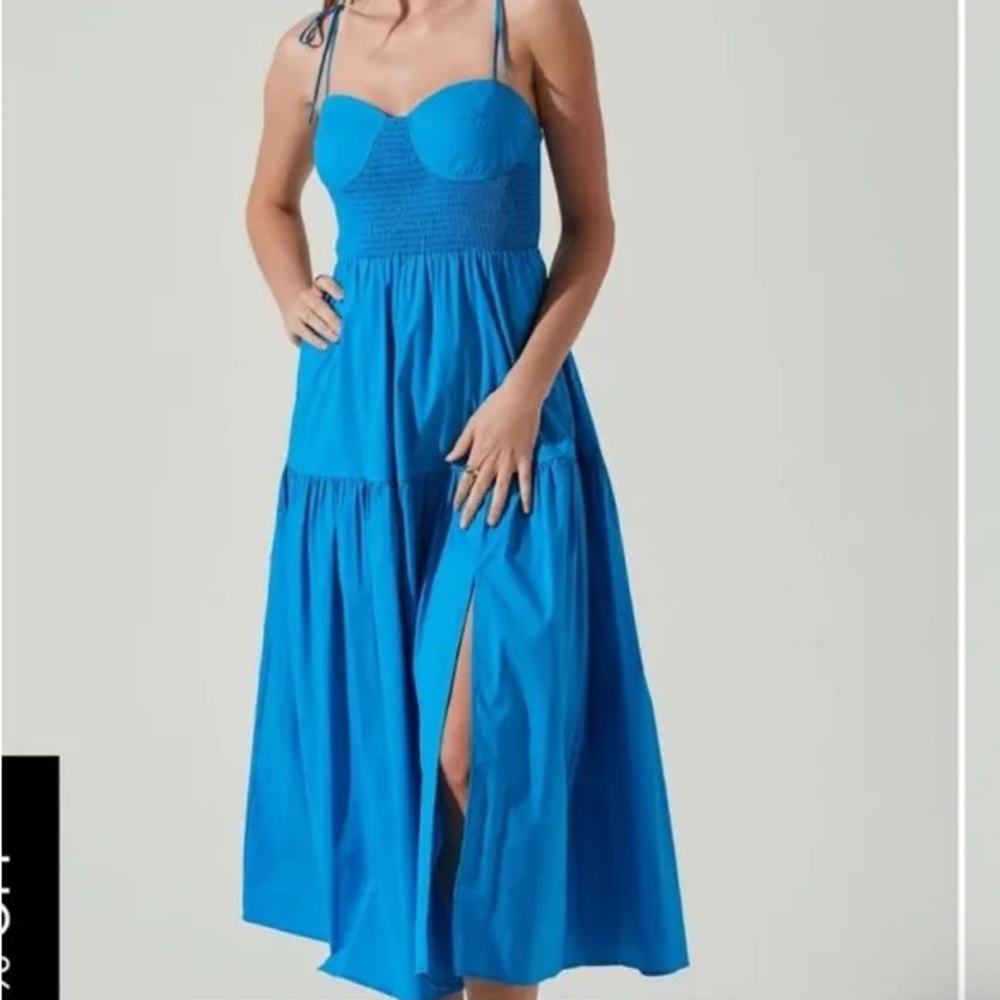 ASTR the label blue tie strap smocked bodice sundress